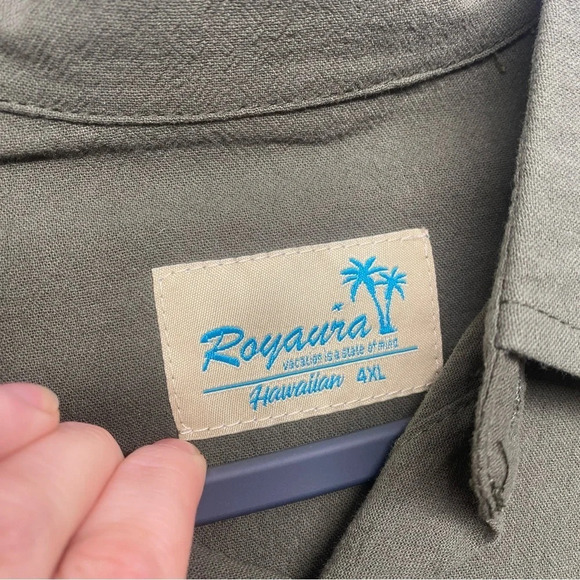 Royaura Hawaiian Mens Green Button Up Short Sleeve Shirt- Size 4XL - Picture 3 of 8